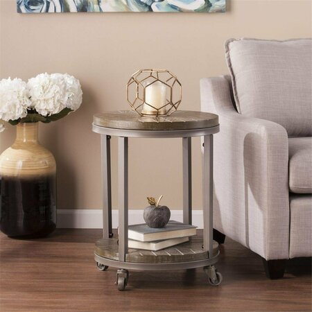 HOMEROOTS 24 in. Manufactured Wood & Iron Round End Table with Shelf Brown 402444